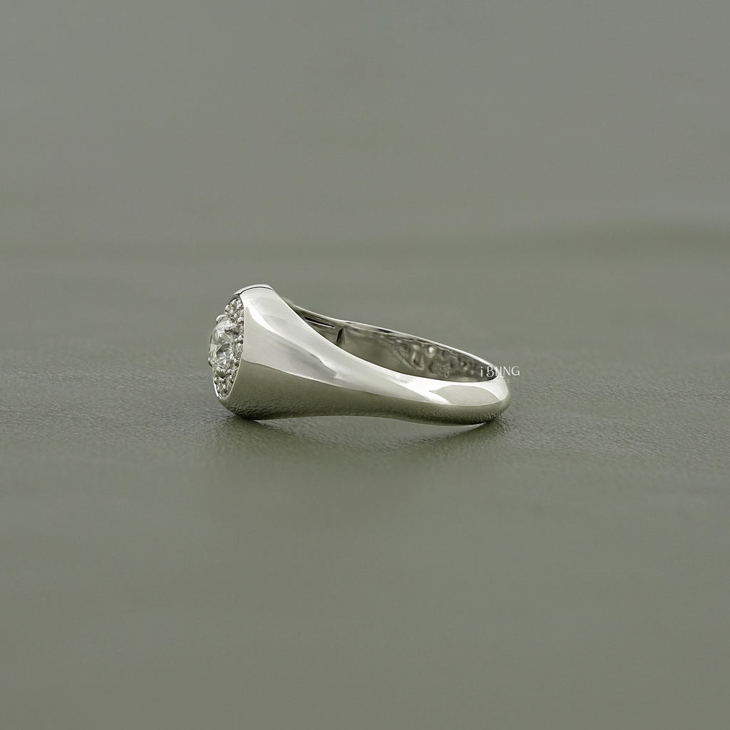 Round Cut Lab Diamond Halo Solitaire Dome Shank Ring