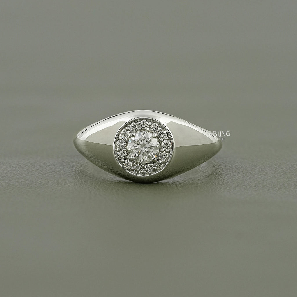 Round Cut Lab Diamond Halo Solitaire Dome Shank Ring