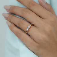 Bagutte Cut Lab Diamond Three Stone Wedding Band