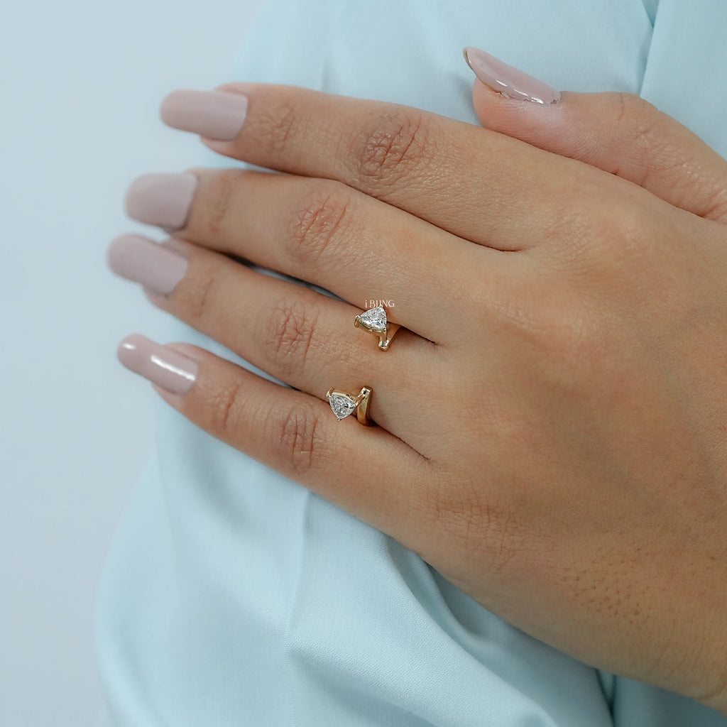 Pear Cut Lab Diamond Open Cuff Engagement Ring