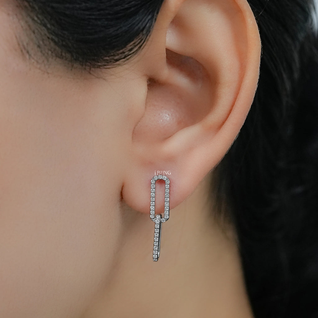 Round Cut Lab Grown Diamond Dangle Drop Clip Earrings
