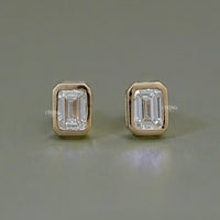 Emerald Cut Bezel Set Stud Earrings
