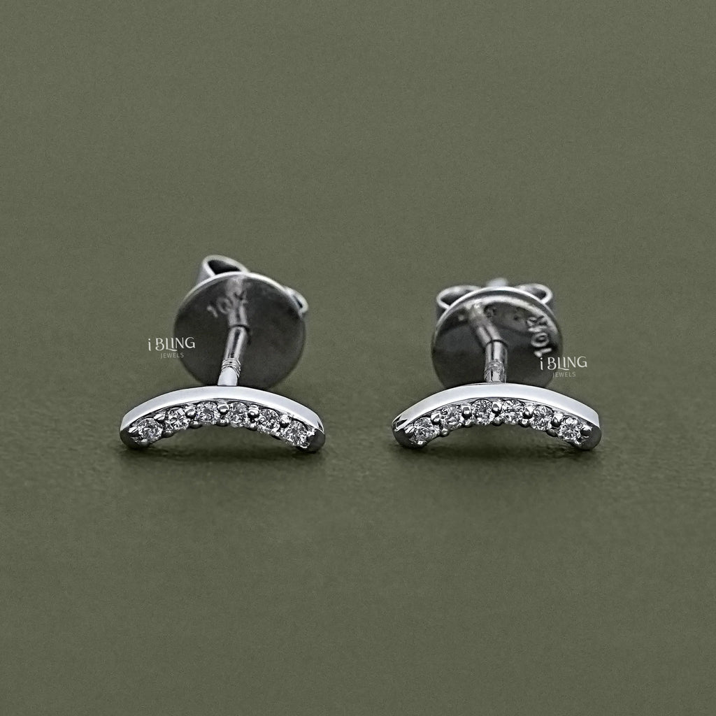 Curved Bar Round Diamond Stud Earrings