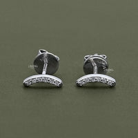 Curved Bar Round Diamond Stud Earrings
