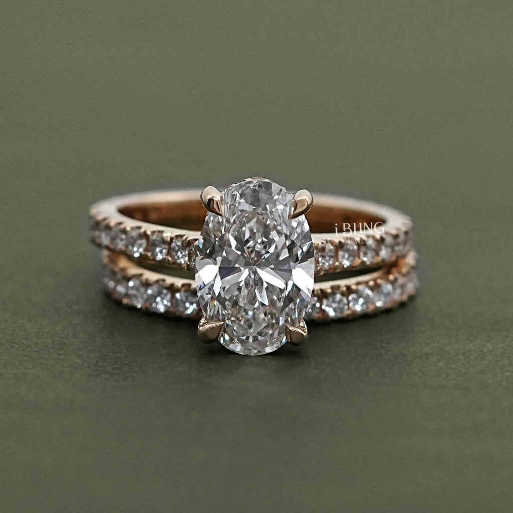 Oval Cut Lab Diamond Bridal Set Ring