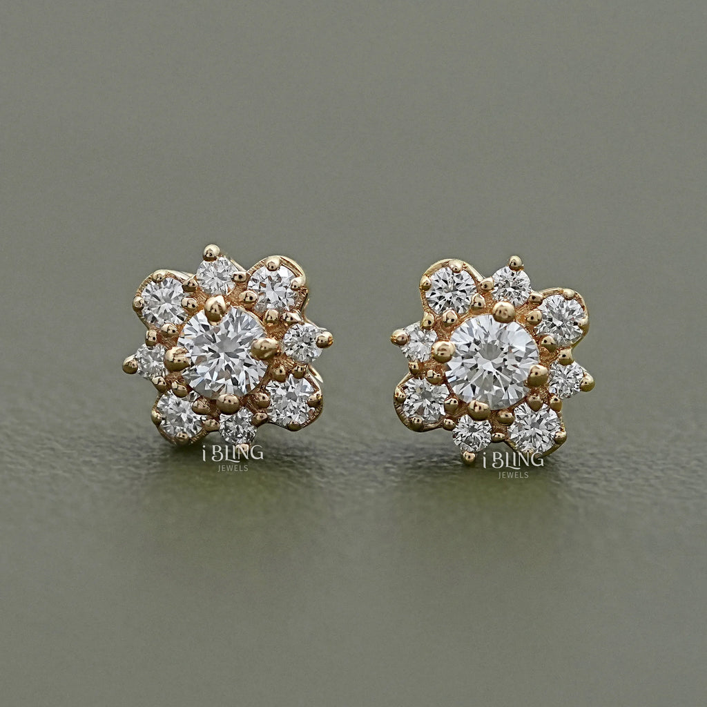 Round Lab Diamond Cluster Halo Stud Earrings