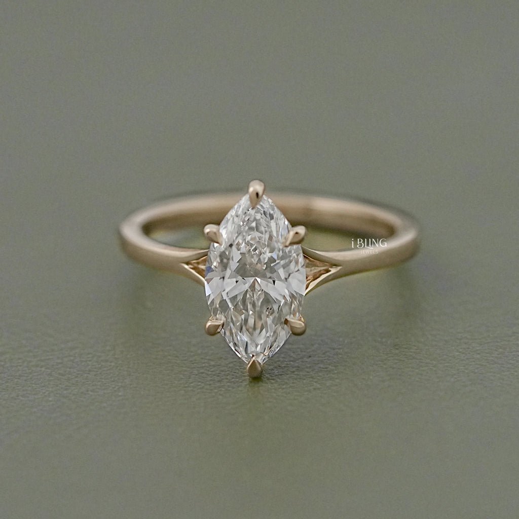 Marquise Diamond Split Shank Solitaire Engagement Ring