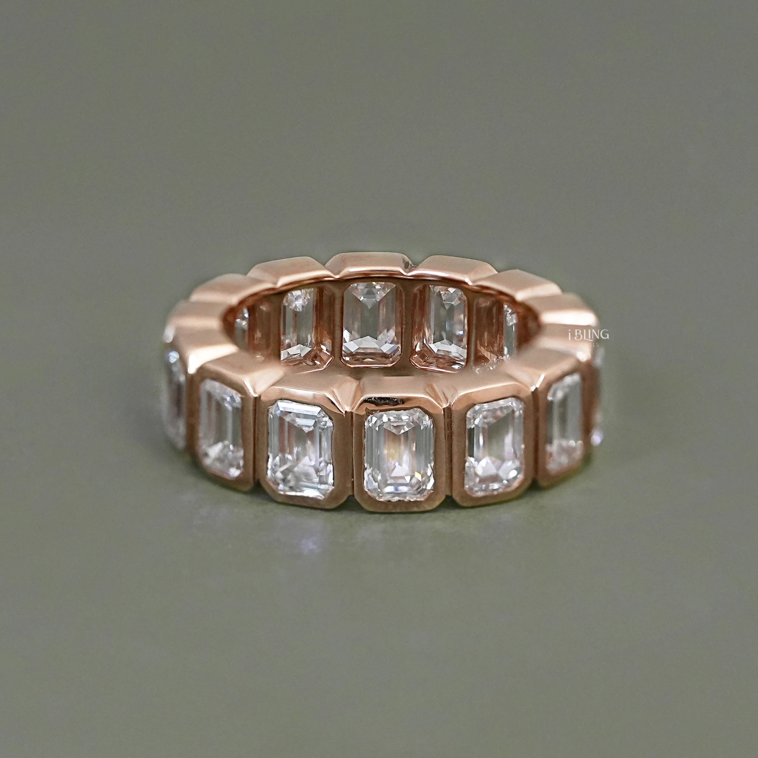 Lab Grown Emerald Cut Diamond Bezel Set Eternity Band – Ibling Jewels