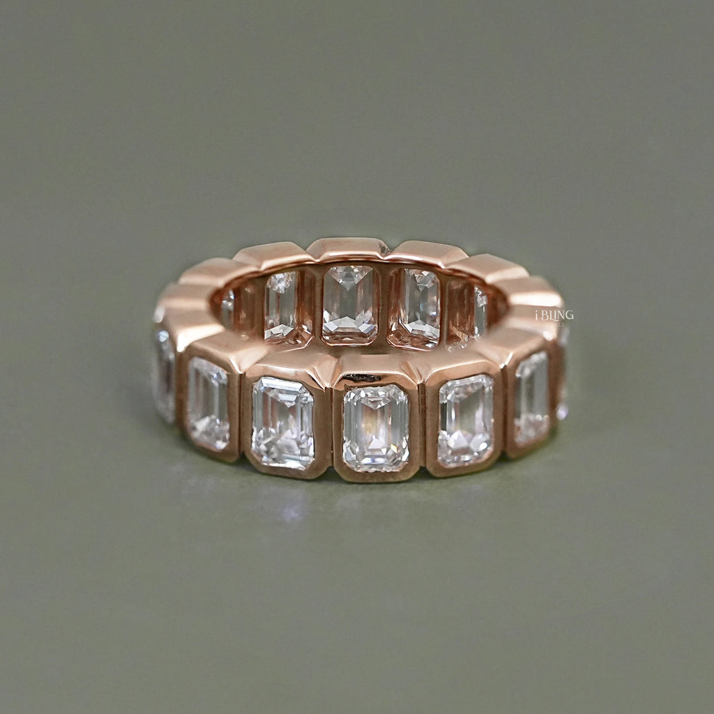 Emerald Cut Bezel Set Eternity Wedding Band