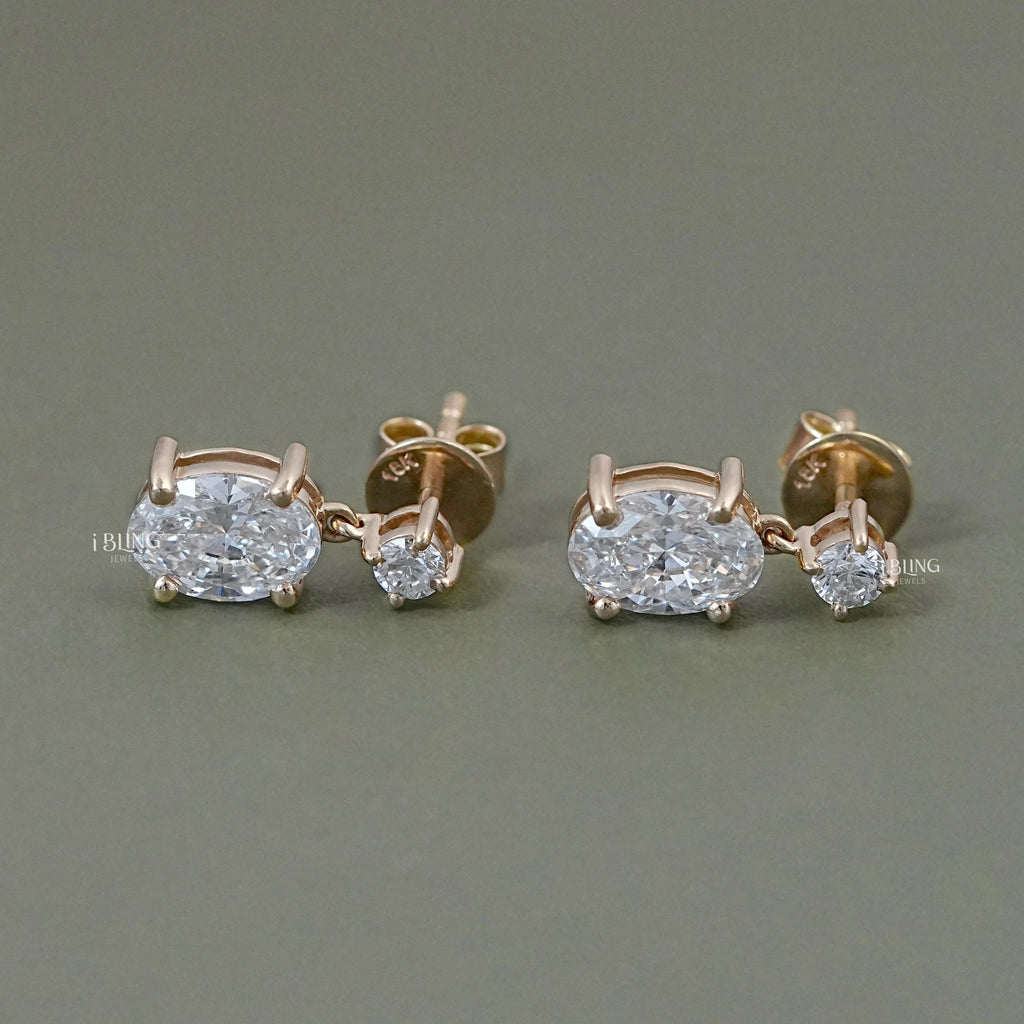 Oval And Round Diamond Drop Dangle Earrings