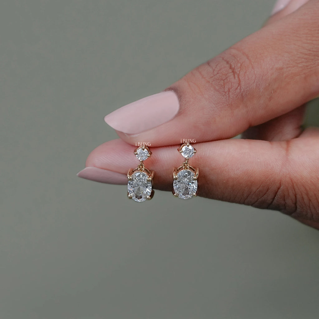 Oval And Round Diamond Drop Dangle Earrings