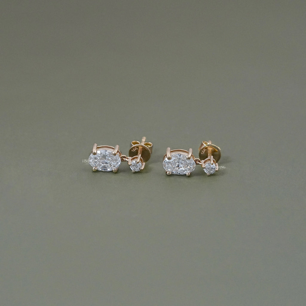 Oval And Round Diamond Drop Dangle Earrings