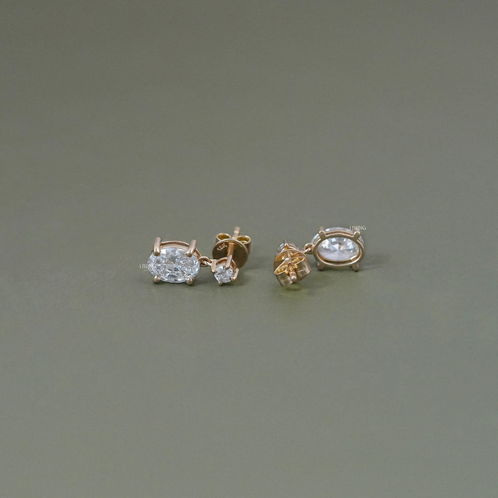 Oval And Round Diamond Drop Dangle Earrings