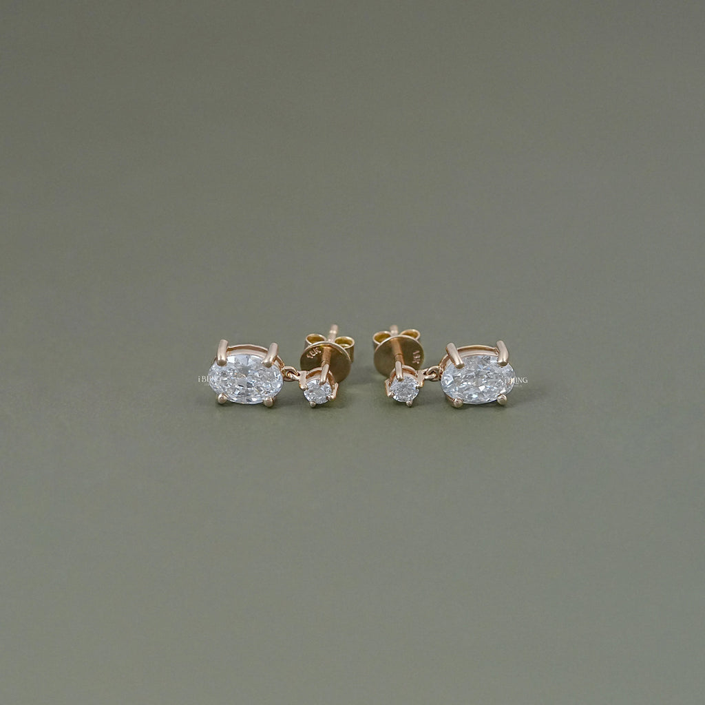 Oval And Round Diamond Drop Dangle Earrings