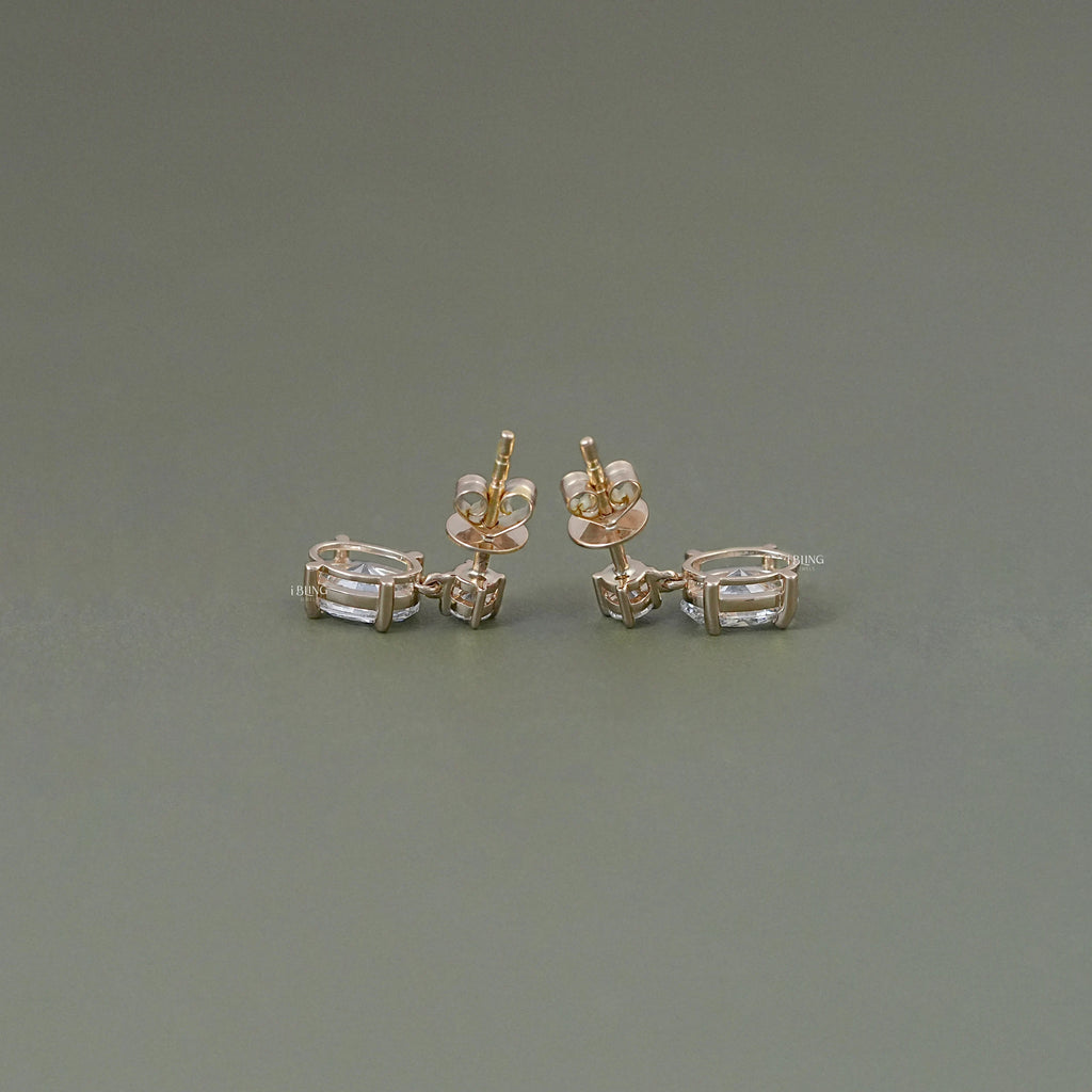 Oval And Round Diamond Drop Dangle Earrings