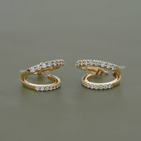 Round Diamond Double Row C Hoop Earrings