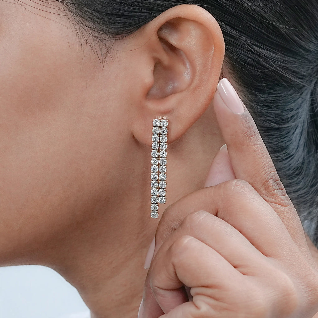 Round Lab Diamond Linear Drop Earrings
