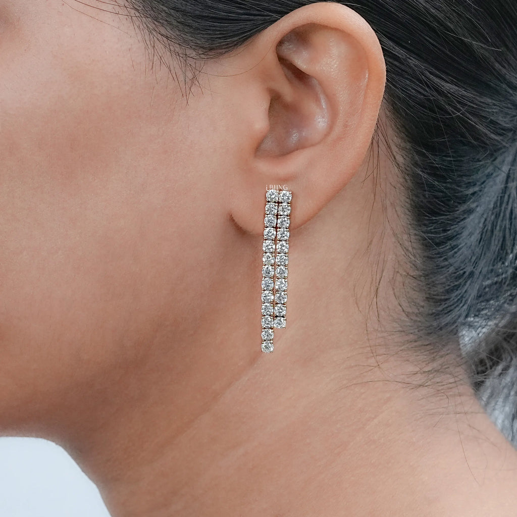 Round Lab Diamond Linear Drop Earrings