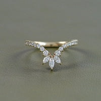 Marquise And Round Diamond Curved Wedding Band