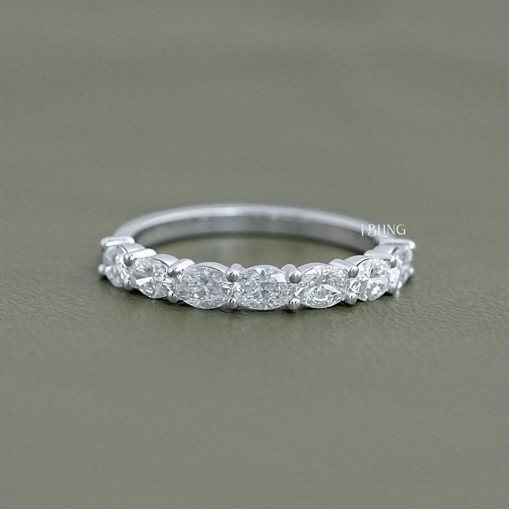 East West Oval Lab Diamond Half Eternity Wedding Band