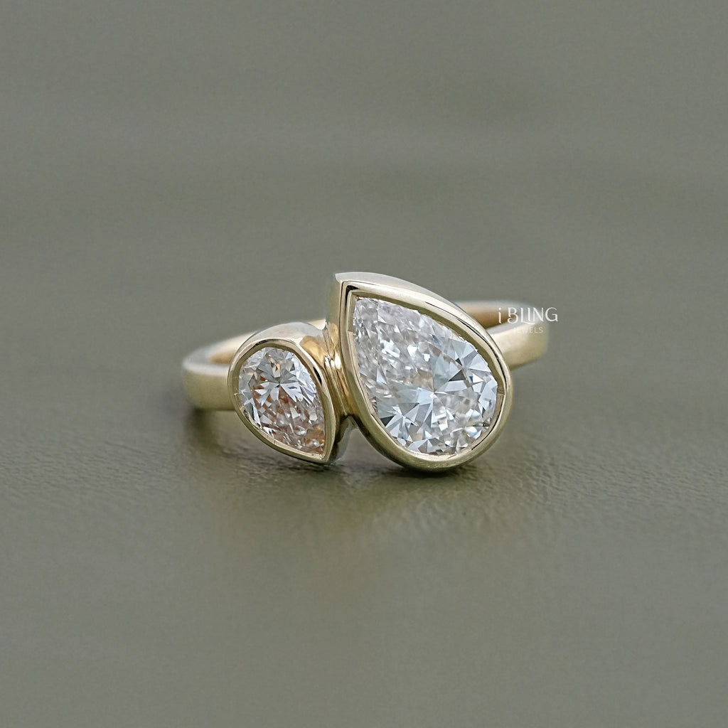Two Pear Lab Diamond Bezel Set Wedding Ring