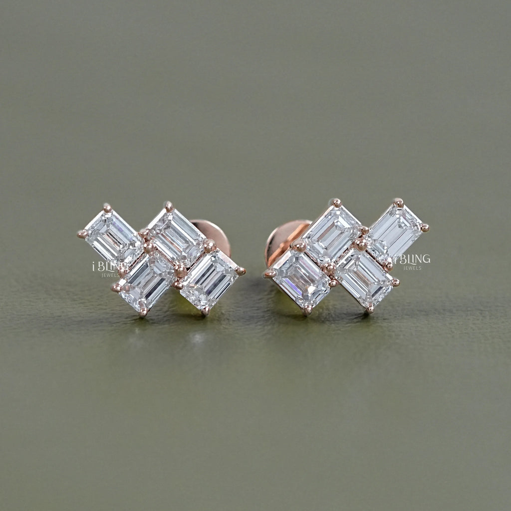 Emerald Cut Lab Diamond Drop Earrings