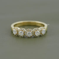 Round Lab Grown Diamond Five Stone Halo Wedding Band