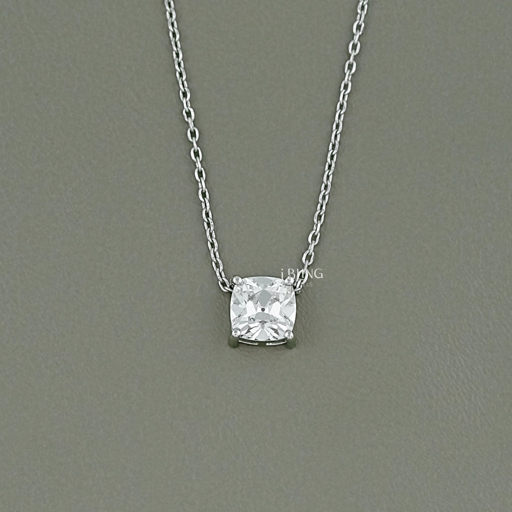Square Old Mine Cushion Solitaire Pendant Necklace