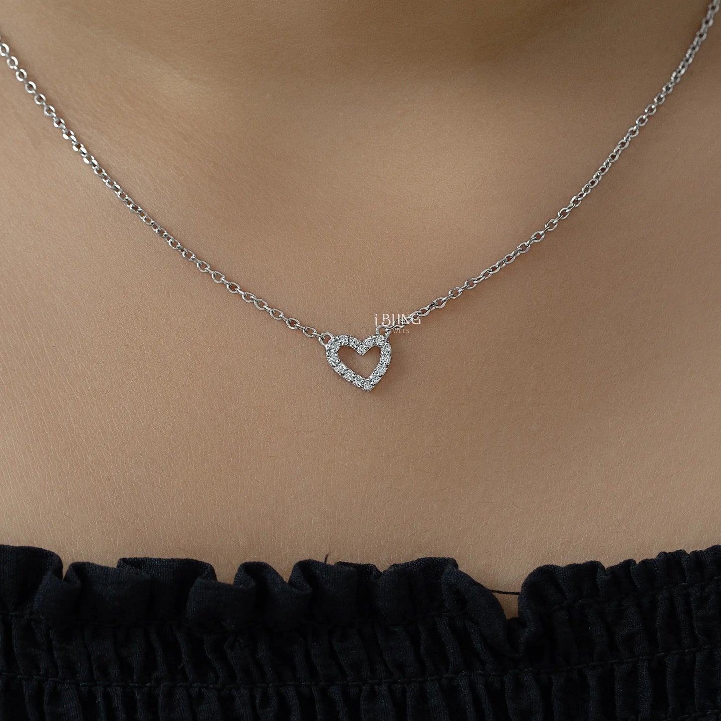 Round Lab Diamond Open Heart Shape Pendant Necklace Necklace