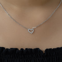 Round Lab Diamond Open Heart Shape Pendant Necklace