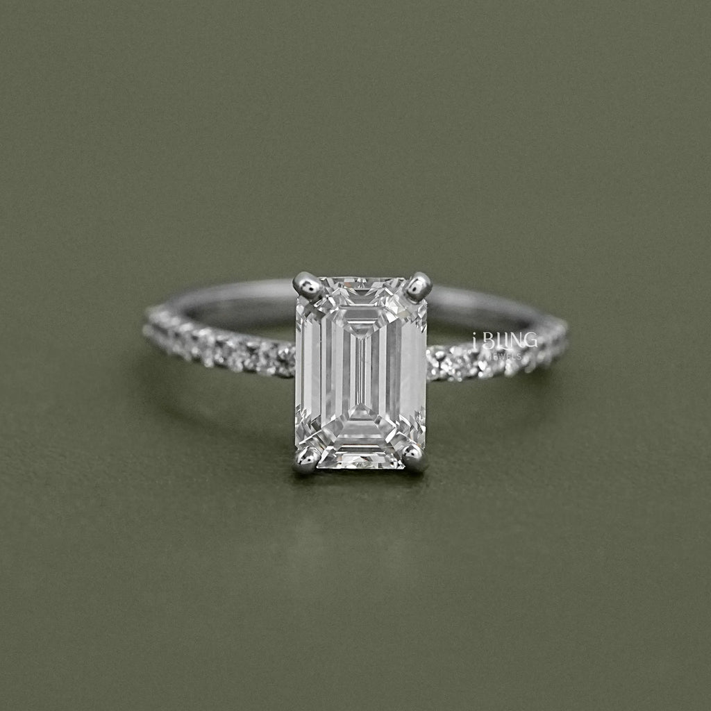 Emerald Cut Solitaire Accent Engagement Ring