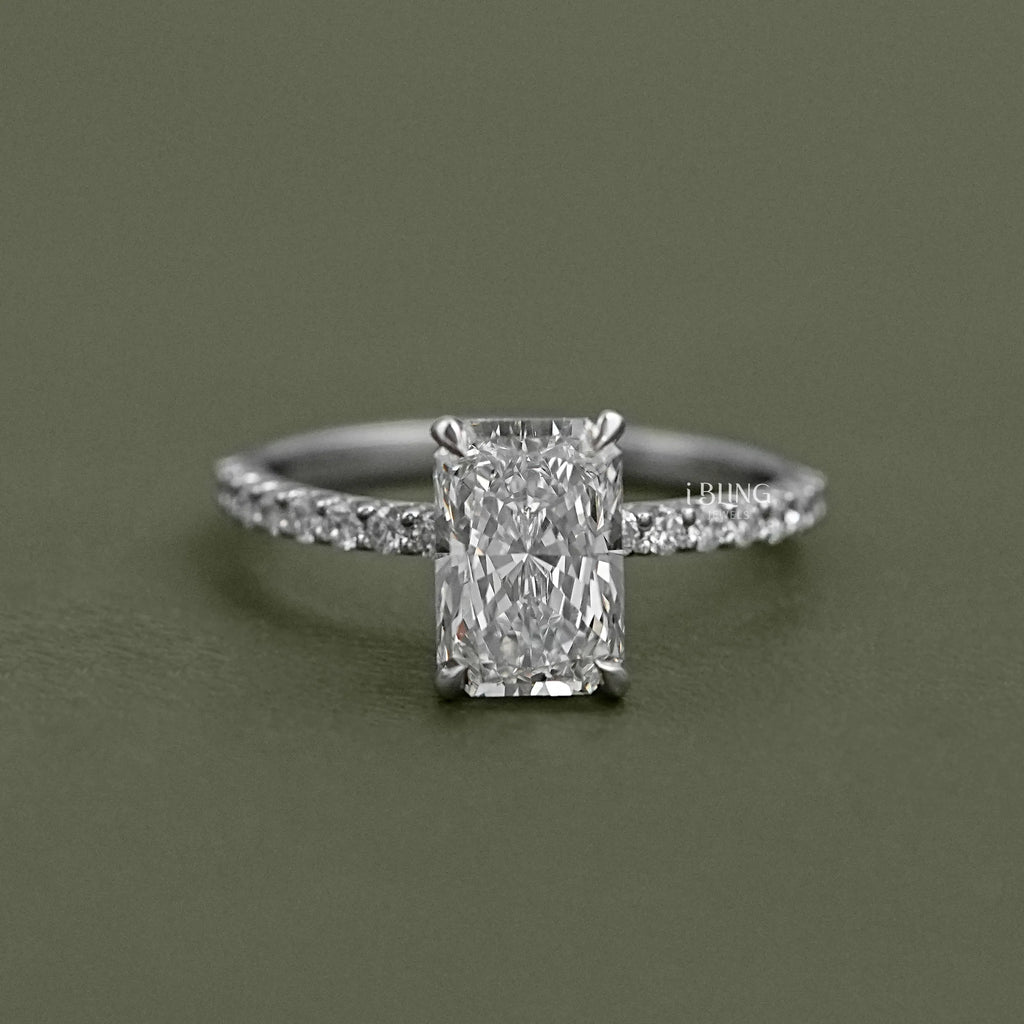 Radiant Lab Diamond Solitaire Accent Engagement Ring