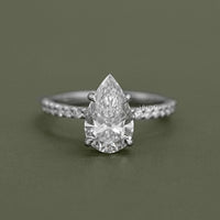 Pear Cut Lab Diamond Solitaire Accent Ring