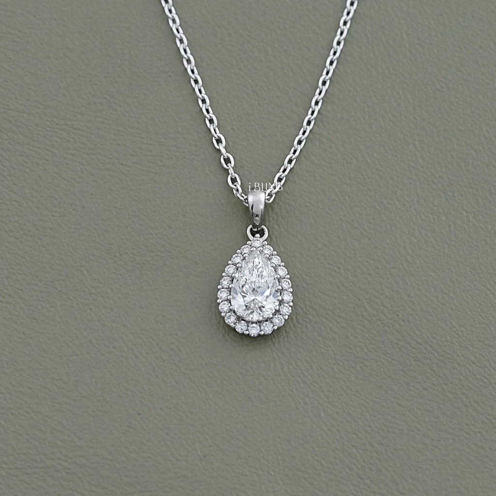 Pear Lab Diamond Halo Necklace