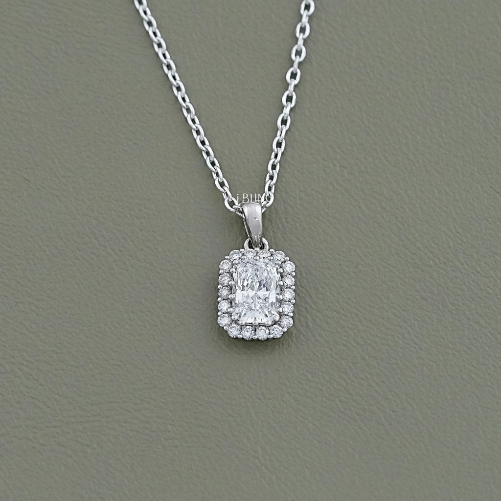 Radiant Cut Lab Dimaond Halo Pendant
