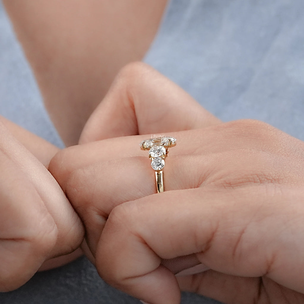 Five Stone Oval And Round Lab Diamond Engagement Ring