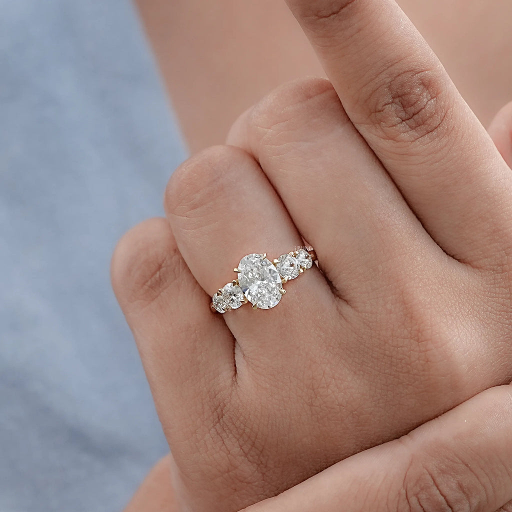 Five Stone Oval And Round Lab Diamond Engagement Ring