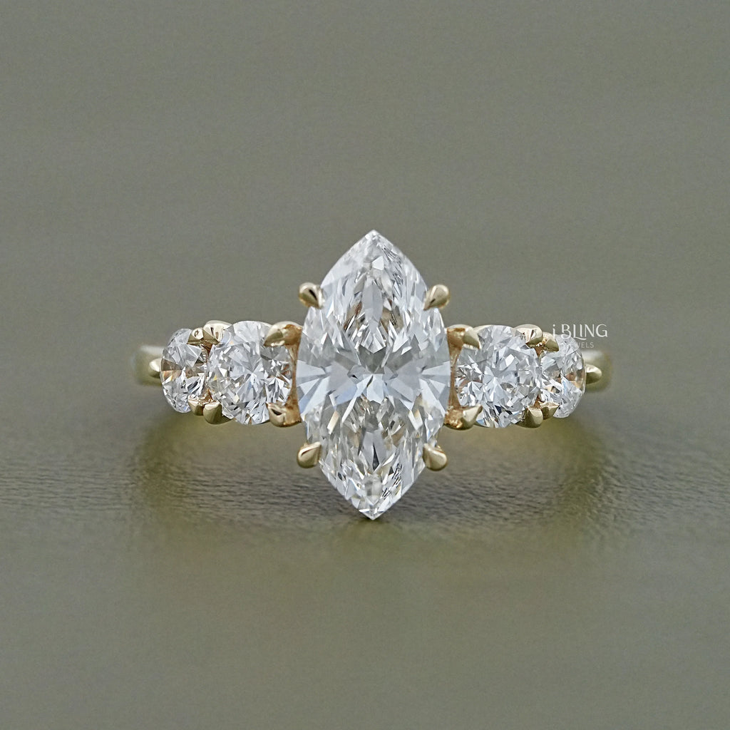 Marquise And Round Diamond Five Stone Engagement Ring