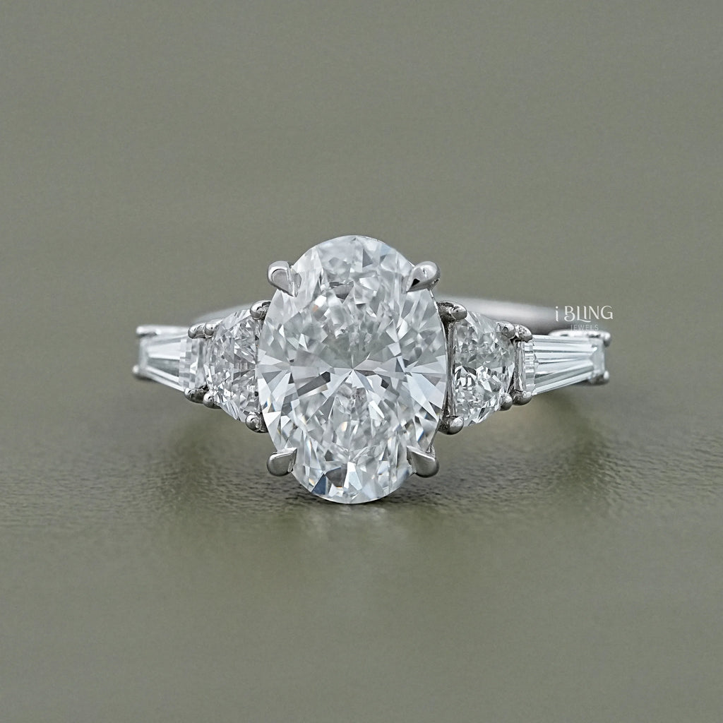 Oval And Half Moon Diamond Five Stone Ring