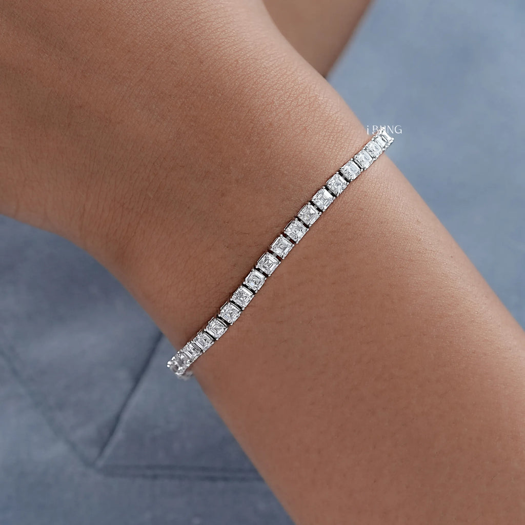 Asscher Cut Lab Diamond Wedding Tennis Bracelet