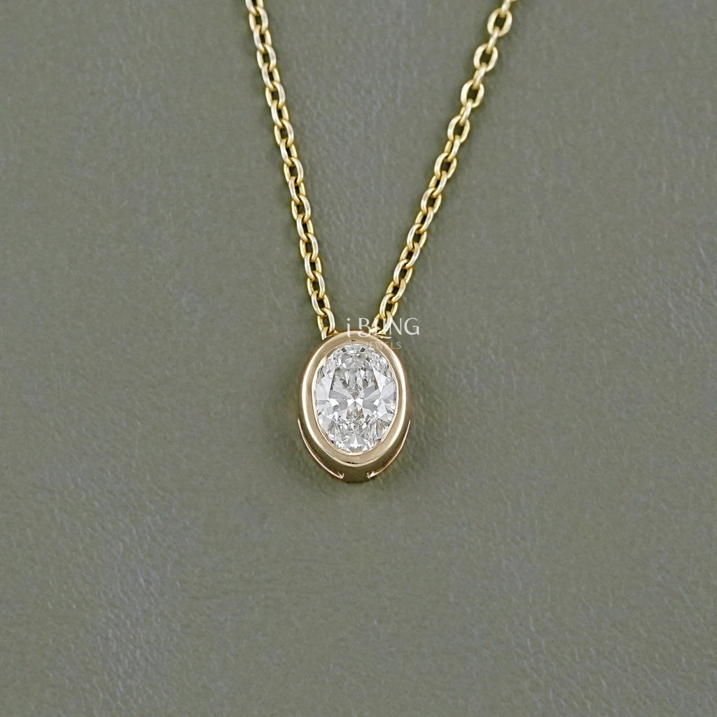 Bezel Set Oval Lab Diamond Solitaire Necklace