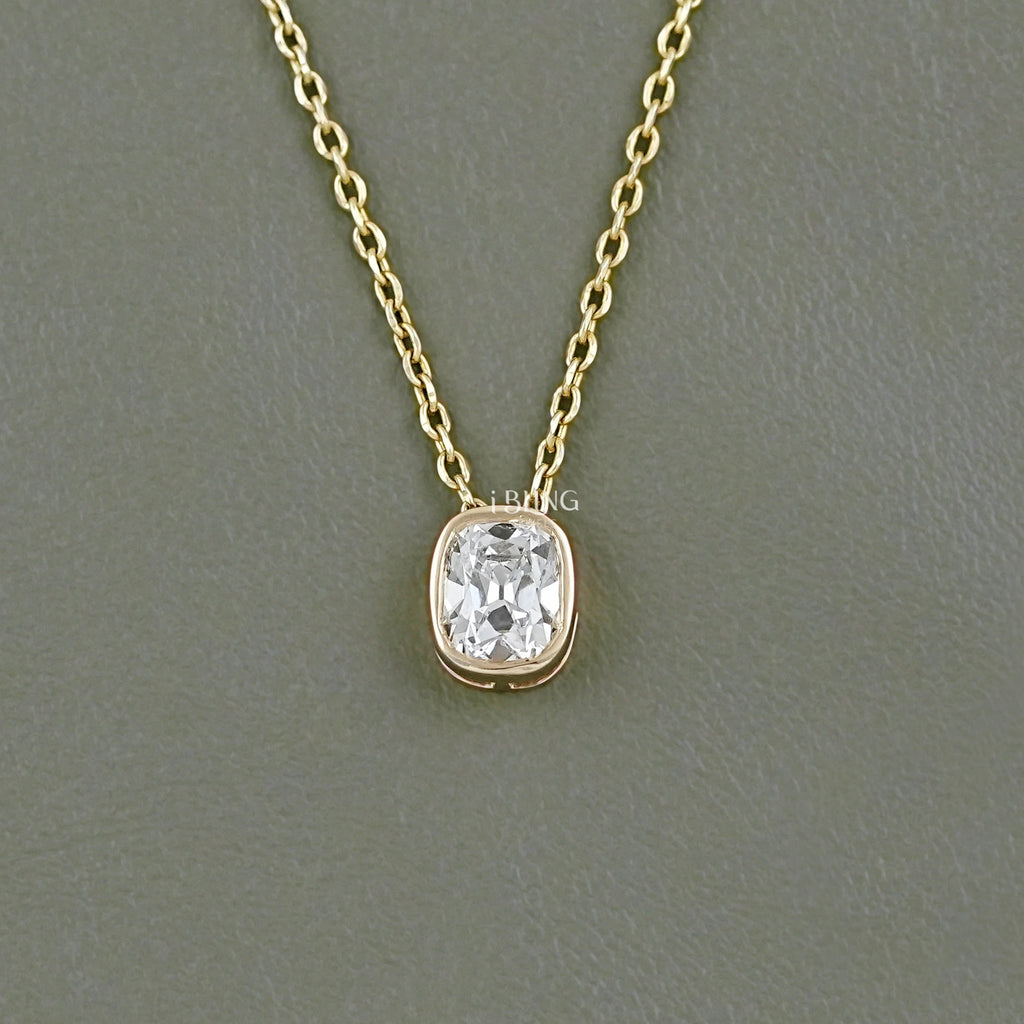 Cushion Cut Lab Diamond Bezel Set Necklace