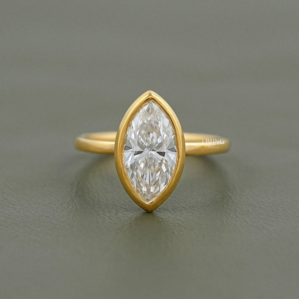 Marquise Cut Bezel Set Lab Diamond Soliatire Ring