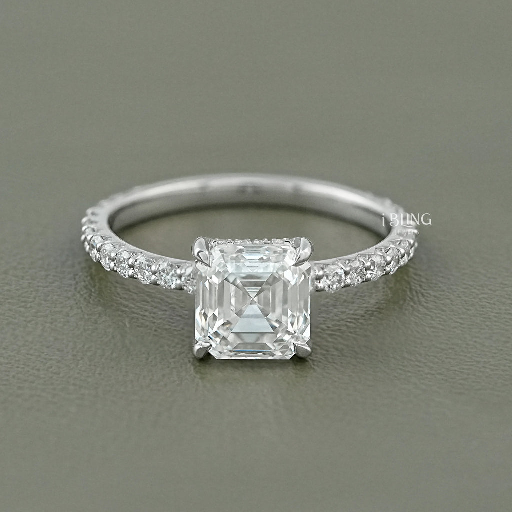 Asscher Cut Lab Diamond Solitaire Engagement Ring