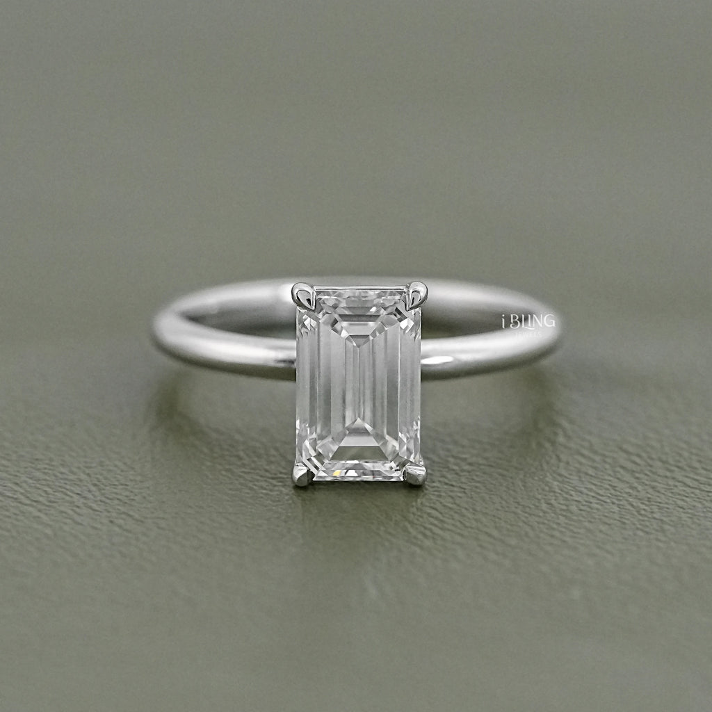 Emerald Lab Diamond Solitaire Engagement Ring