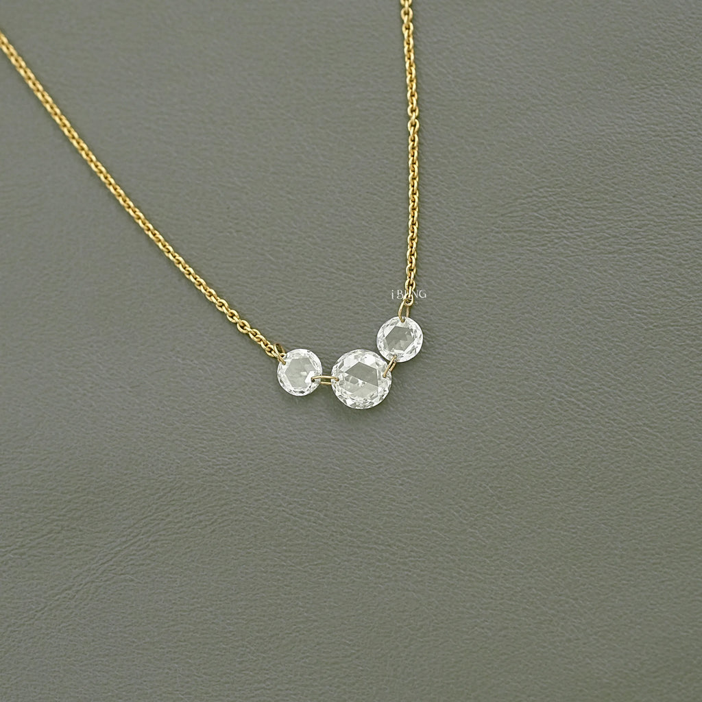 Round Rose Cut Three Stone Lab Diamond Linked Necklace
