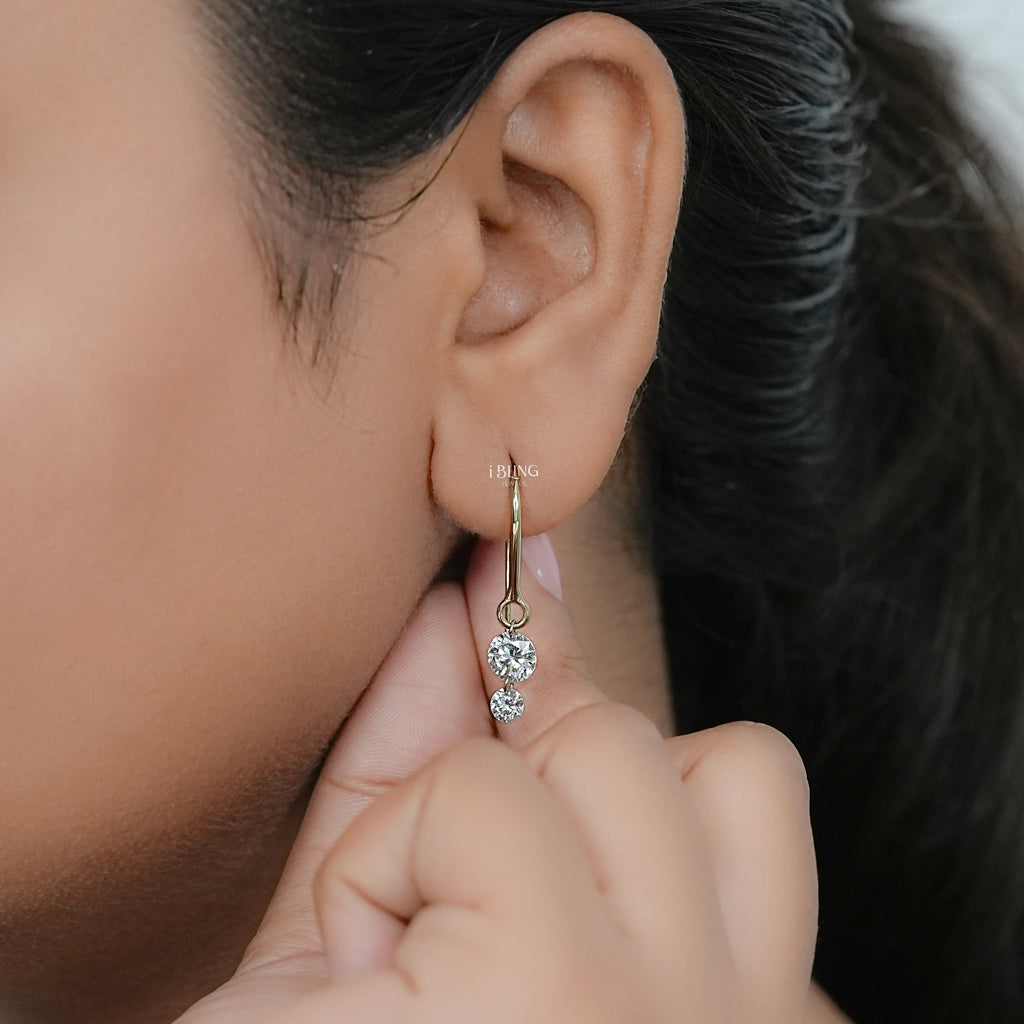 Two Stone Round Rose Cut Lab Diamond French Hook Back Earrings