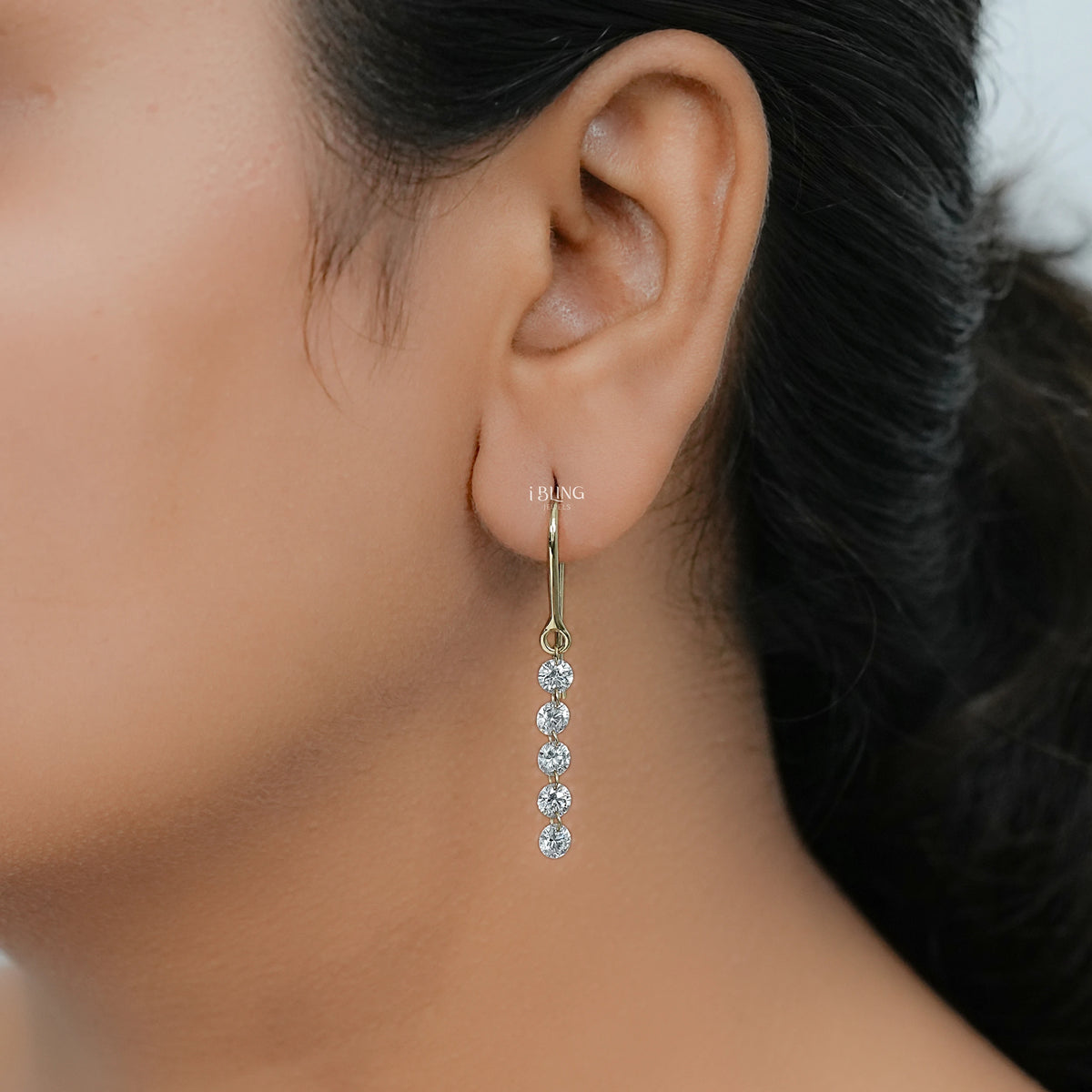 Five Stone Round Cut Lab Diamond Hook Back Earrings Earrings