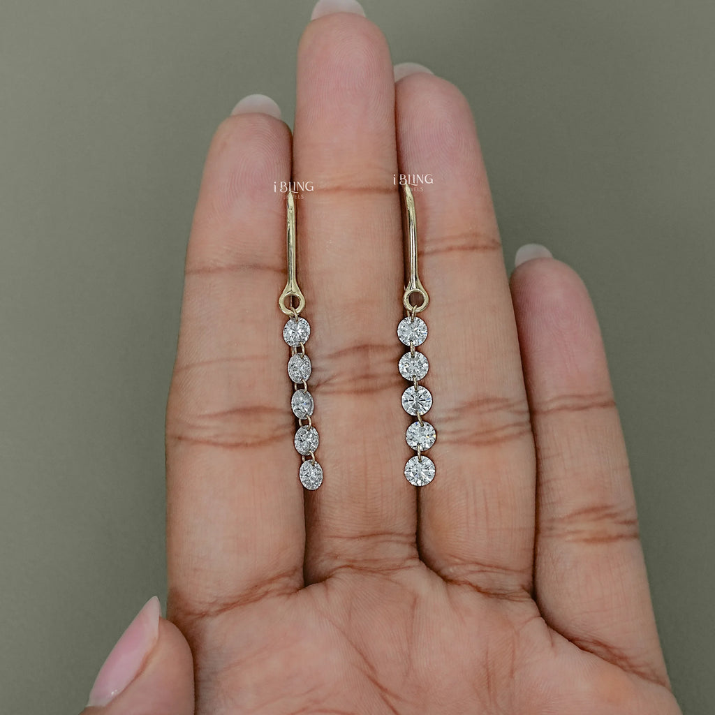 Five Stone Round Cut Lab Diamond Hook Back Earrings