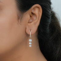 Three Stone Round Lab Diamond Hoop & Huggie Earrings